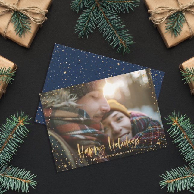 Tarjeta Festiva Gold happy holidays stars photo holiday card (Subido por el creador)