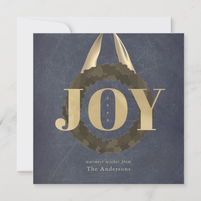 Tarjeta Festiva Gold JOY Wreath Chalkboard Christmas Holiday (Anverso)