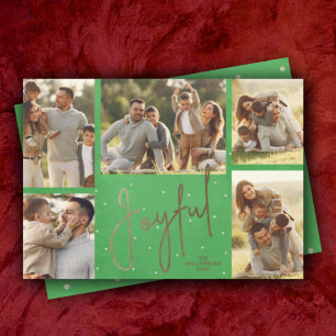 Tarjeta Festiva Gold JOYFUL Multi Photo Christmas Green
