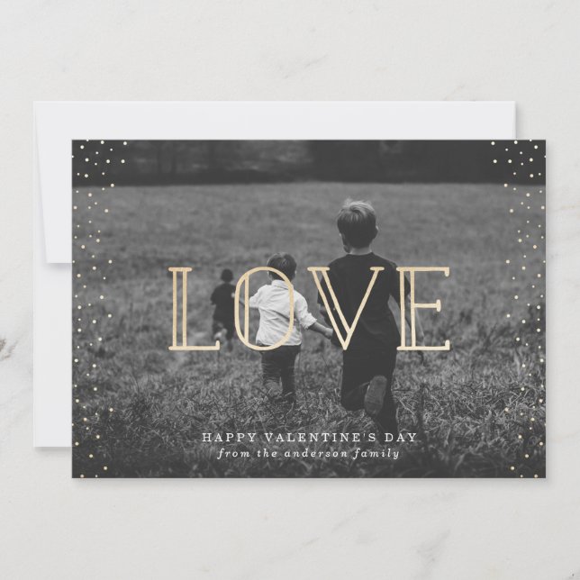 Tarjeta Festiva Gold Love | Valentine's Day Photo Card (Anverso)