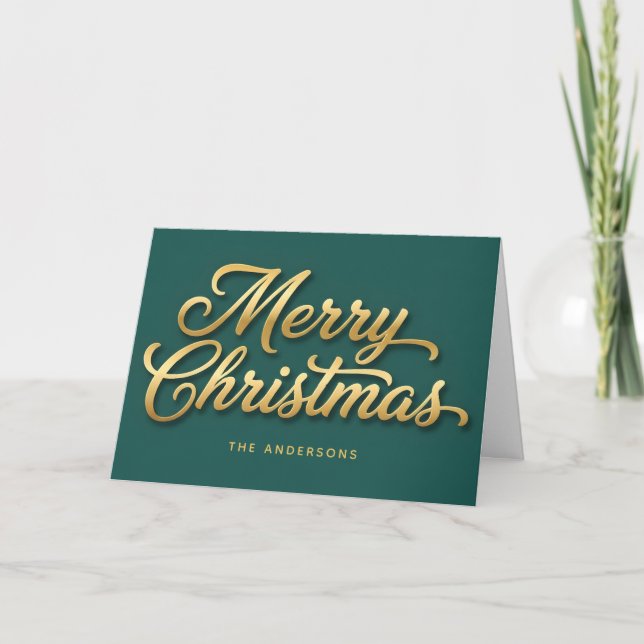 Tarjeta Festiva Gold Luxe Retro Script Merry Christmas (Anverso)