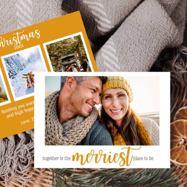 Tarjeta Festiva Gold Merriest Place to Be Christmas Photo Card (Subido por el creador)