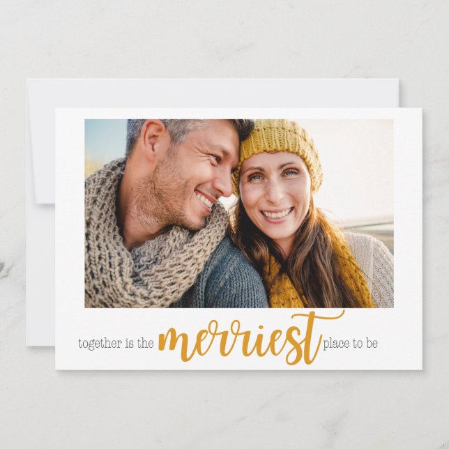 Tarjeta Festiva Gold Merriest Place to Be Christmas Photo Card (Anverso)