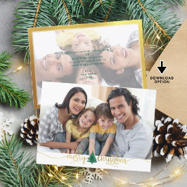Tarjeta Festiva Gold Merry Christmas, 2-Photo Frosted Overlay Back