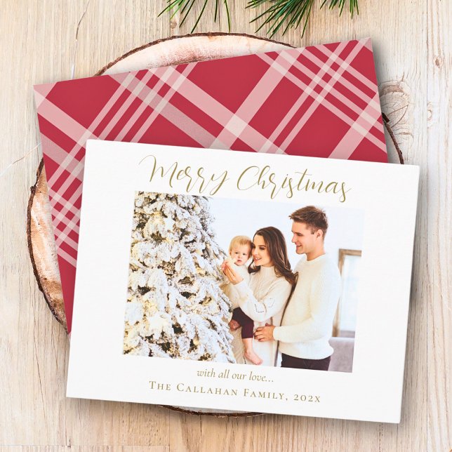 Tarjeta Festiva Gold Merry Christmas Red Plage Photo (Subido por el creador)