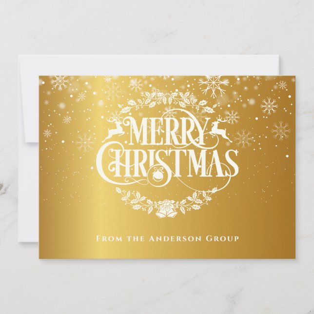 Tarjeta Festiva Gold Merry Christmas Snflakes Corporate (Anverso)