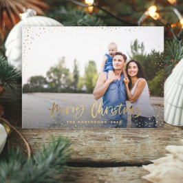 Tarjeta Festiva Gold merry Christmas stars photo holiday card