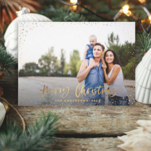 Tarjeta Festiva Gold merry Christmas stars photo holiday card