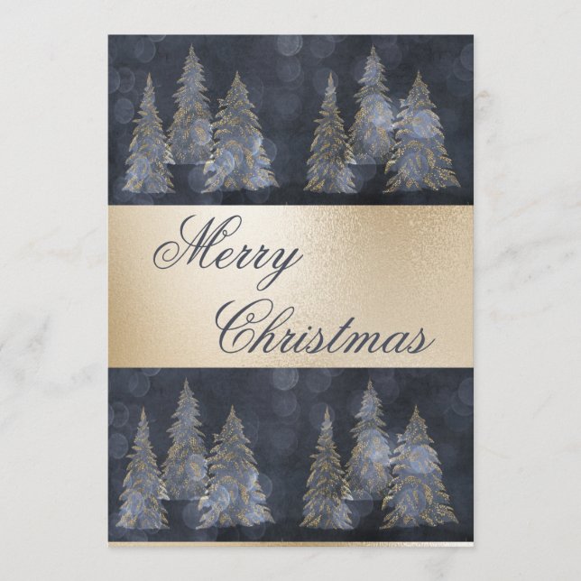 Tarjeta Festiva Gold Metallic Blue Elegant Pine Merry Christmas (Anverso)