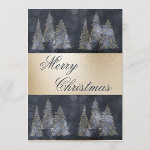 Tarjeta Festiva Gold Metallic Blue Elegant Pine Merry Christmas