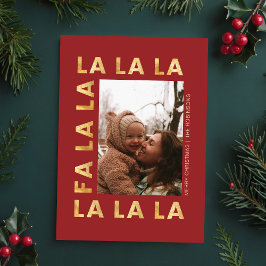 Tarjeta Festiva Gold & Red Fa la la Festive Family Christmas Photo
