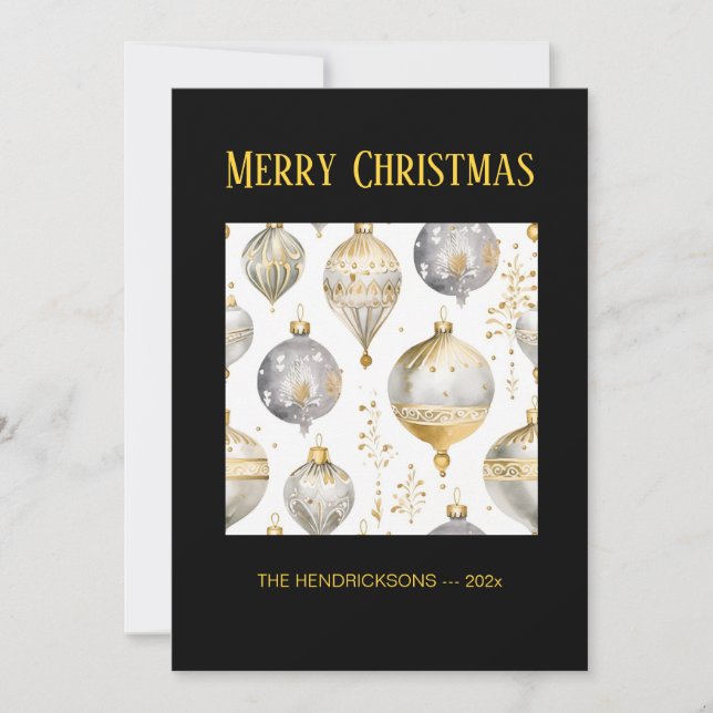 Tarjeta Festiva Gold Silver Black Ornaments Christmas Card (Anverso)
