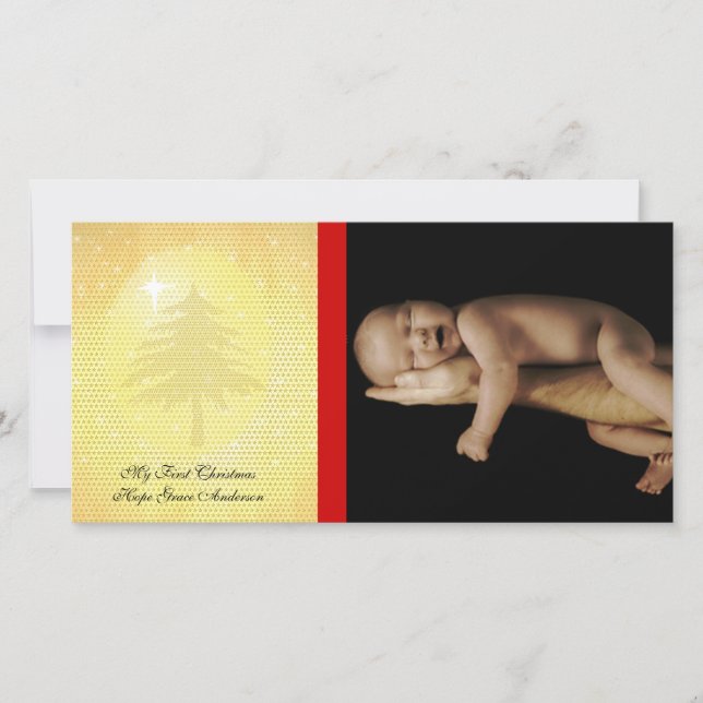 Tarjeta Festiva Gold Stars My 1er Navidades Baby Photo Card (Anverso)