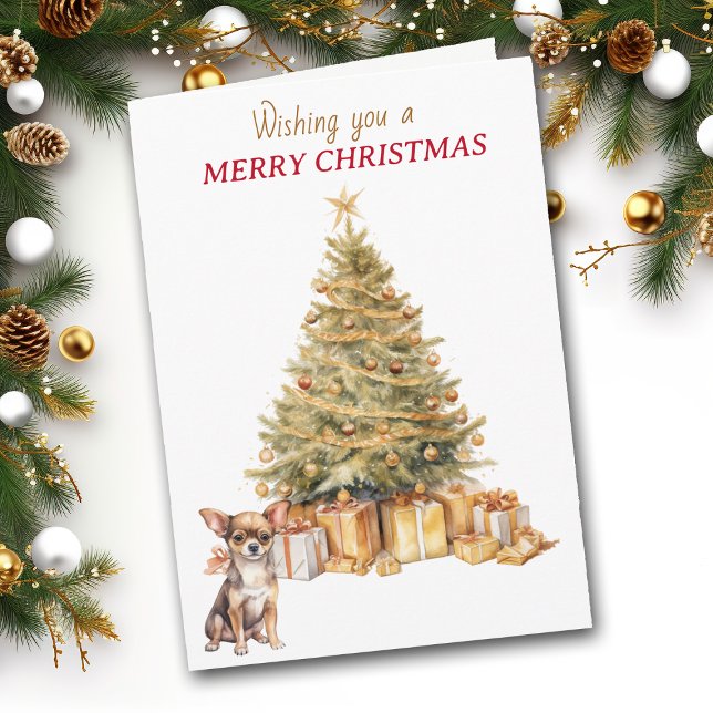 Tarjeta Festiva Gold Tree Chihuahua Puppy Dog Christmas Card (Subido por el creador)
