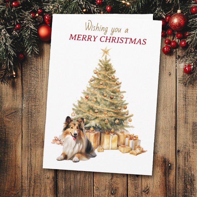 Tarjeta Festiva Gold Tree Shetland Sheepdog Christmas Card (Subido por el creador)