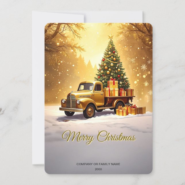 Tarjeta Festiva Gold Truck Christmas Tree Holiday Card (Anverso)