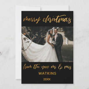 Tarjeta Festiva Gold Waves Merry Christmas from New Mr & Mrs Black