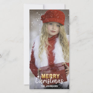Tarjeta Festiva Gold White Holidays MERRY Christmas Family PHOTO