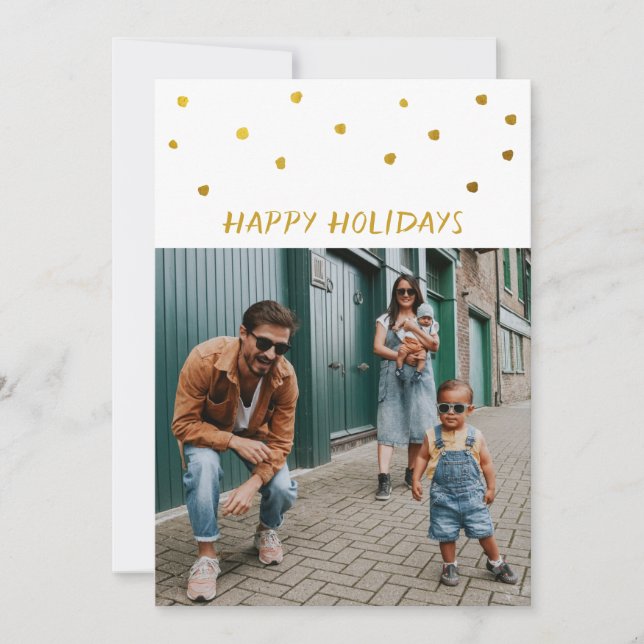 Tarjeta Festiva Golden Abstract Dots Happy Holidays Photo Two Side (Anverso)