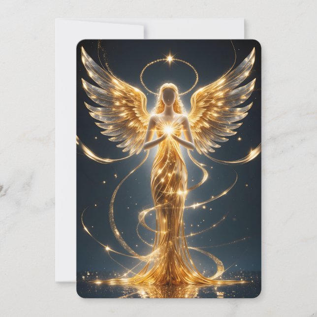 Tarjeta Festiva Golden Angel Holiday Greeting Card (Anverso)
