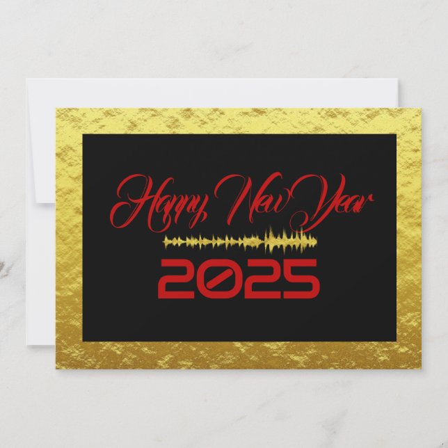 Tarjeta Festiva Golden & black wish card New Year with sound wave (Anverso)