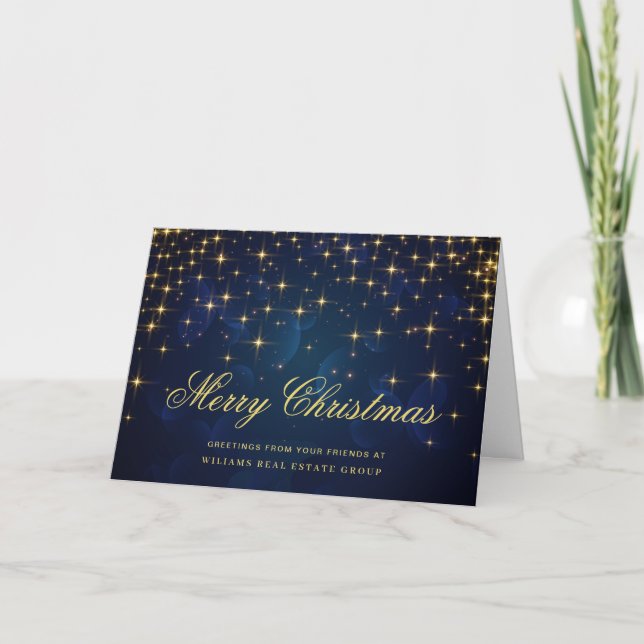 Tarjeta Festiva Golden Blue Navidades Stars Corporate Greeting (Anverso)