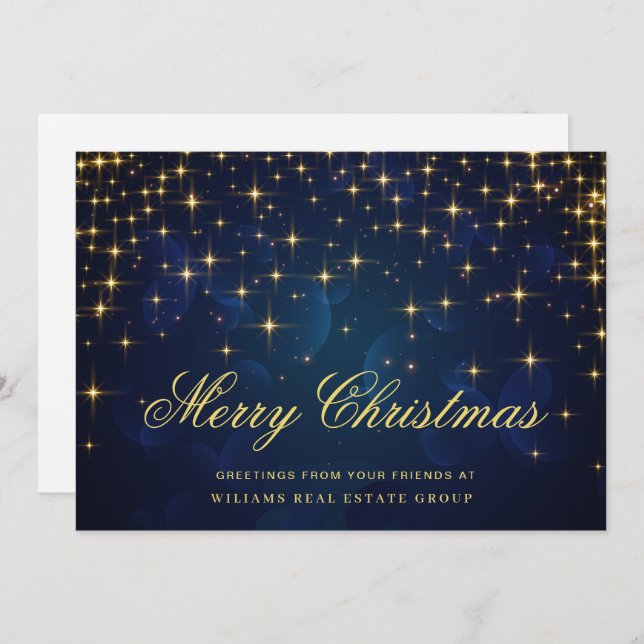 Tarjeta Festiva Golden Blue Navidades Stars Corporate Greeting (Anverso / Reverso)