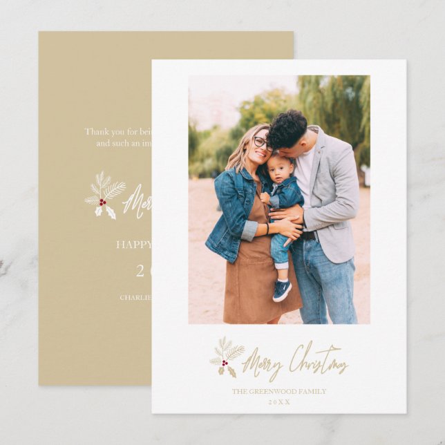 Tarjeta Festiva Golden Classic Merry Christmas Custom Photo (Anverso / Reverso)