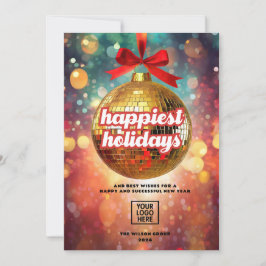 Tarjeta Festiva Golden Disco Ball Ornament Business