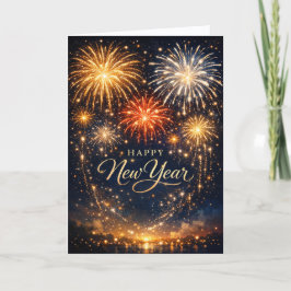 Tarjeta Festiva Golden Fireworks Night Sky New Year