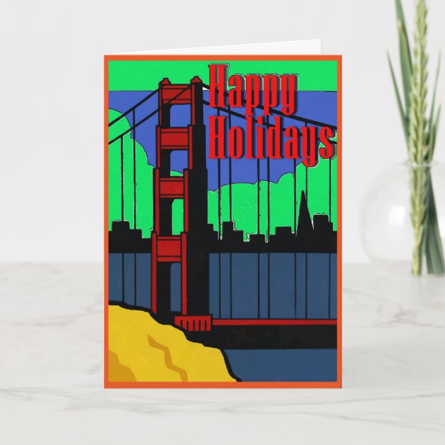 Tarjeta Festiva Golden Gate San Francisco, Navidades (Anverso)