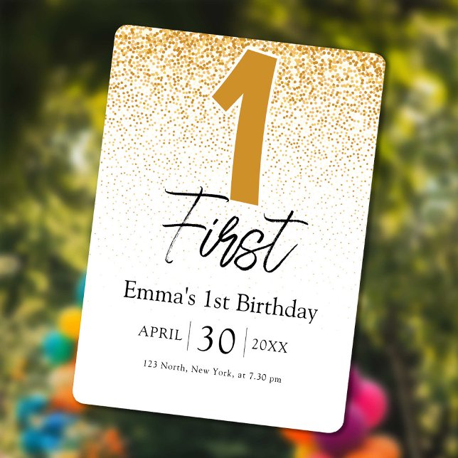 Tarjeta Festiva golden glitter baby 1st birthday invitations card (golden glitter baby 1st birthday invitations card)