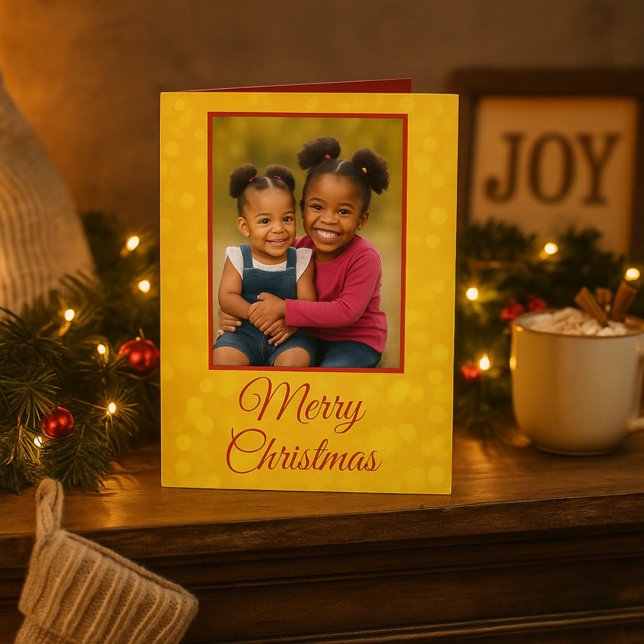 Tarjeta Festiva Golden Glow Joy Merry Christmas Photo (Subido por el creador)