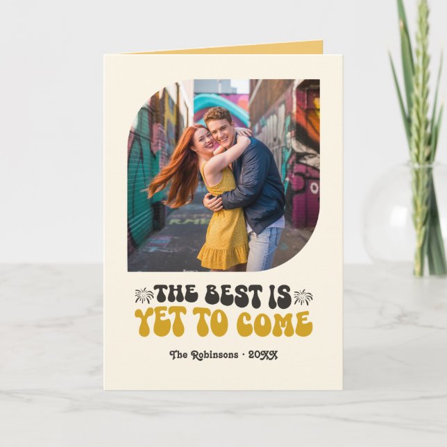 Tarjeta Festiva Golden Hour Glow Champagne Retro New Year Photo (Anverso)