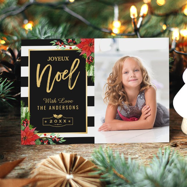 Tarjeta Festiva Golden Joyeux Noel Merry Christmas Flour Photo (Subido por el creador)