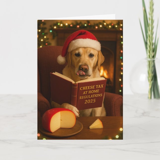 Tarjeta Festiva Golden Labrador  'Cheese Tax' Christmas card (Anverso)