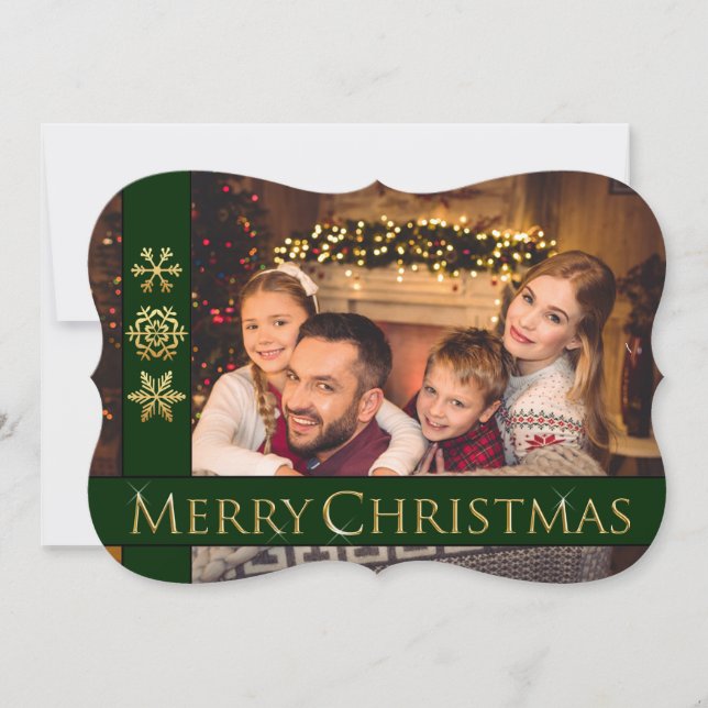 Tarjeta Festiva Golden Merry Christmas Fancy Cut Foto de la famili (Anverso)