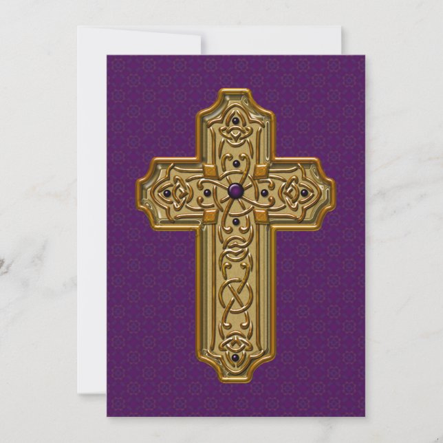Tarjeta Festiva Golden Metallic Cross Purple Decorative Background (Anverso)