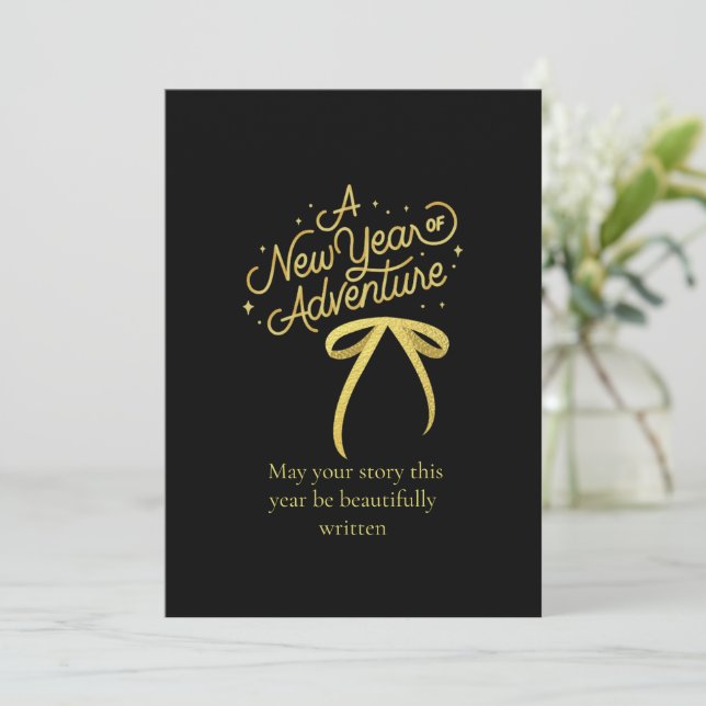 Tarjeta Festiva Golden New Year Adventure Card Design (Anverso de pie)