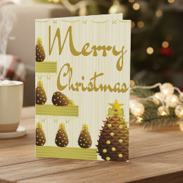 Tarjeta Festiva Golden Pinecones And Script Christmas
