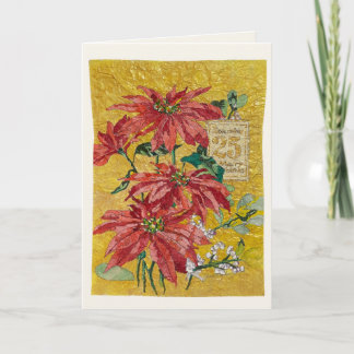 Tarjeta Festiva Golden Poinsettia | Blank Fine Art Christmas Card