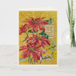 Tarjeta Festiva Golden Poinsettia | December 25 Fine Art Christmas