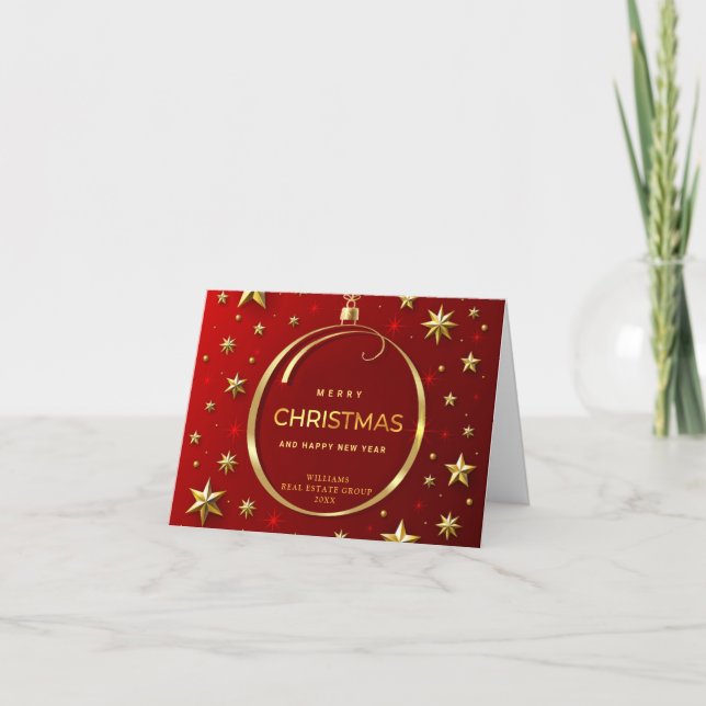 Tarjeta Festiva Golden Red Christmas Ornamet Corporate Greeting (Anverso)