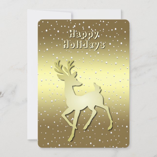 Tarjeta Festiva Golden Reindeer Snowy Holiday Card (Anverso)