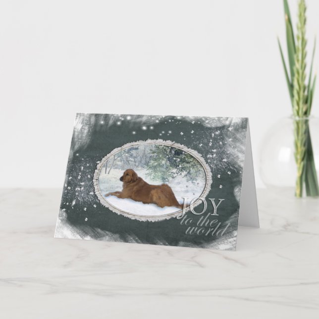 Tarjeta Festiva Golden retriever - alegría al mundo (verde) (Anverso)