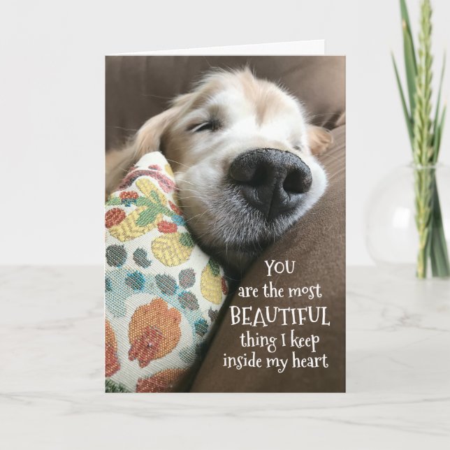 Tarjeta Festiva Golden Retriever Beautiful El día de San Valentín (Anverso)