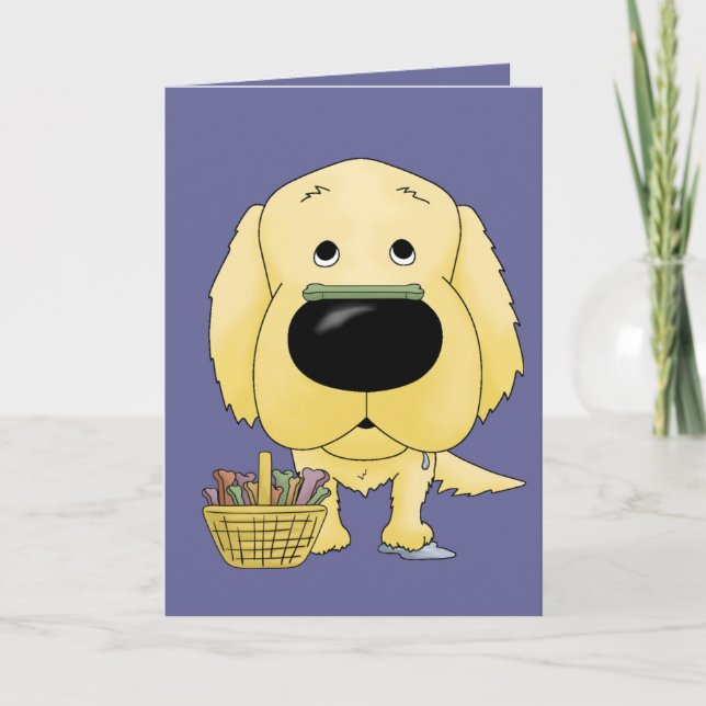 Tarjeta Festiva ¿Golden retriever - caza del hueso de Pascua, (Anverso)