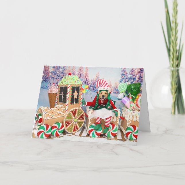 Tarjeta Festiva Golden Retriever Christmas Candy Train (Anverso)