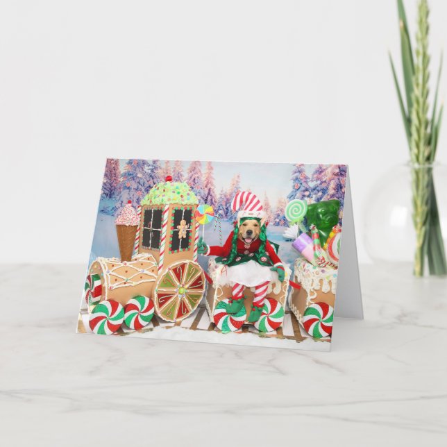Tarjeta Festiva Golden Retriever Christmas Candy Train (Anverso)