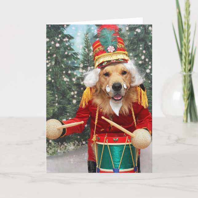 Tarjeta Festiva Golden Retriever Christmas Holiday Drummer Boy (Anverso)